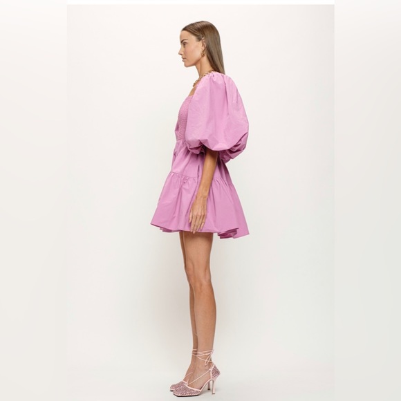 NWT Puff Sleeve Pink Smocked Coquette Dress Size L Cottagecore Wedding Party - Picture 2 of 9